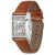 Herrenarmbanduhr, rechteckiges Edelstahlgehäuse mit braunem Lederband