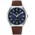 Tommy Hilfiger Herrenarmbanduhr: blaues Zifferblatt, braunes Lederband, silbernes Gehäuse