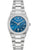 Bulova Damenuhr mit blauem Zifferblatt, Diamant-Lünette und silbernem Metallarmband