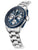Bulova Herrenarmbanduhr schräg von vorn, blaues Zifferblatt mit Chronographenanzeigen, Metallband