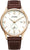 Bracelet pour homme avec bracelet en cuir marron, lunette dorée et cadran blanc