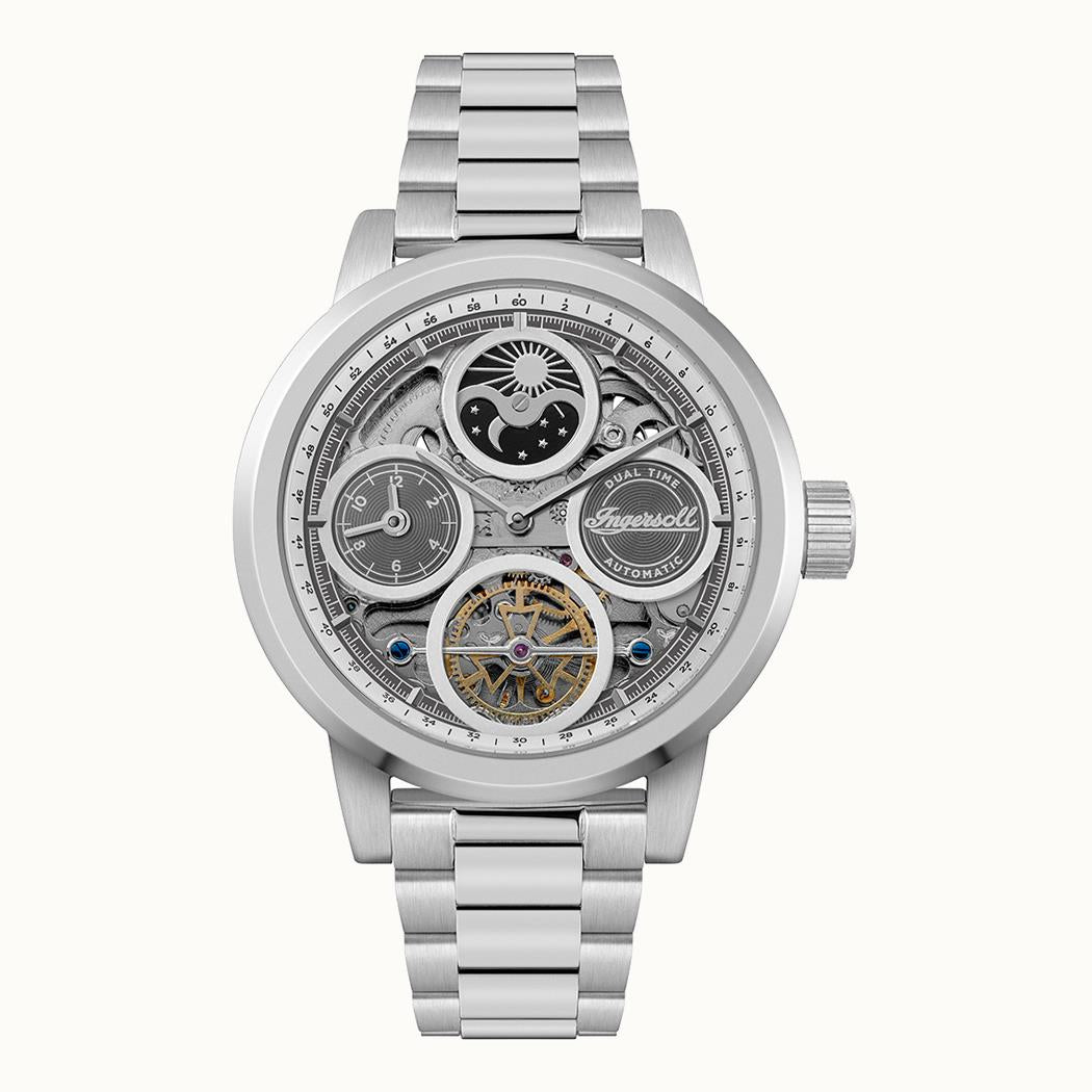 Ingersoll Herrenuhr mit skelettiertem Zifferblatt und Edelstahlarmband