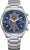 Bracelet de montre pour homme en acier inoxydable argenté avec cadran chronographe bleu