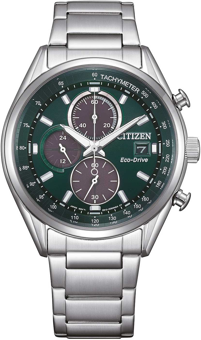 Bracelet de montre pour homme avec cadran vert, look chronographe et bracelet en métal