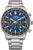 Montre homme : cadran bleu, bracelet en acier inoxydable, chronographe avec sous-cadrans