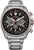 Herren-Chronographenarmbanduhr: schwarzes Zifferblatt mit roten Akzenten, Edelstahlband.