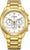 Montre homme dorée avec chronographe, cadran blanc et bracelet à maillons