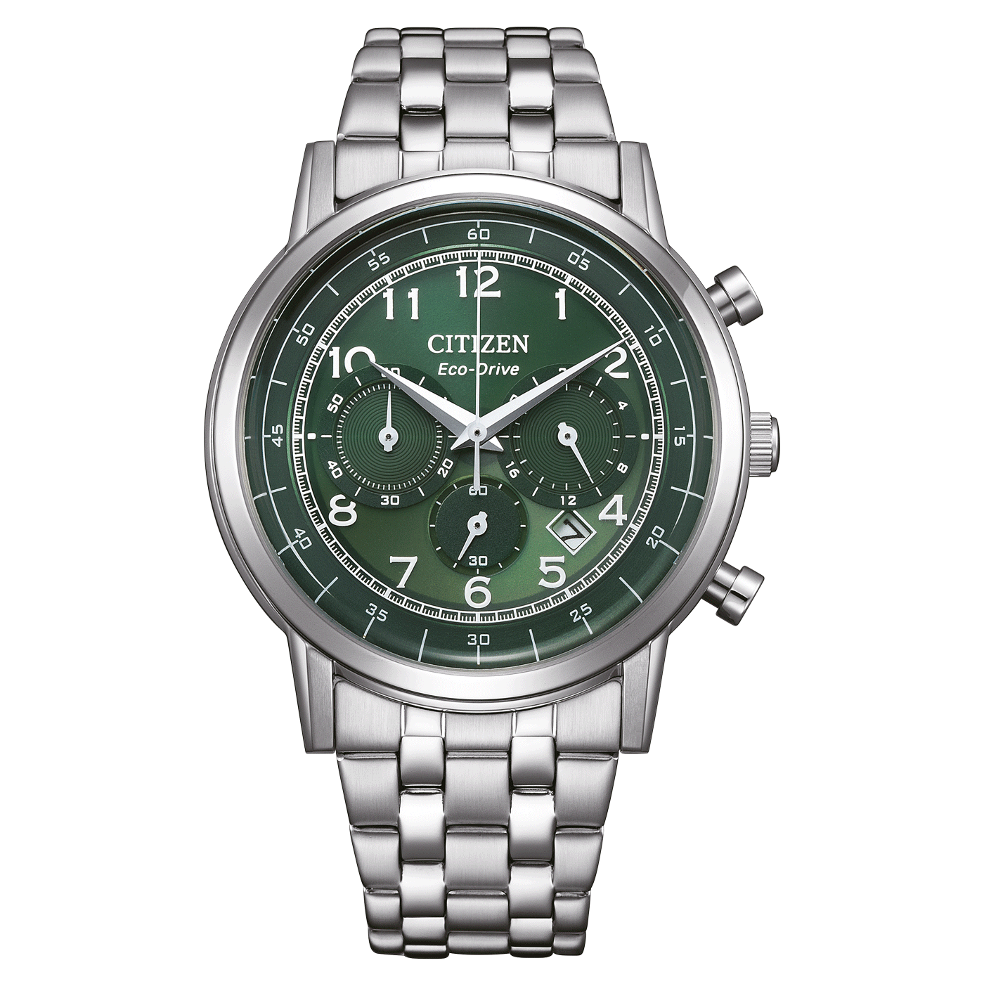 Citizen Herren-Chronograph mit grünem Zifferblatt und Edelstahlarmband