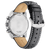 Herrenuhr Rückansicht mit schwarzem Lederband, silbernem Gehäuseboden und Dornschließe