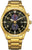 Goldene Herrenuhr mit schwarzem Zifferblatt, Edelstahlarmband und Chrono-Subdials