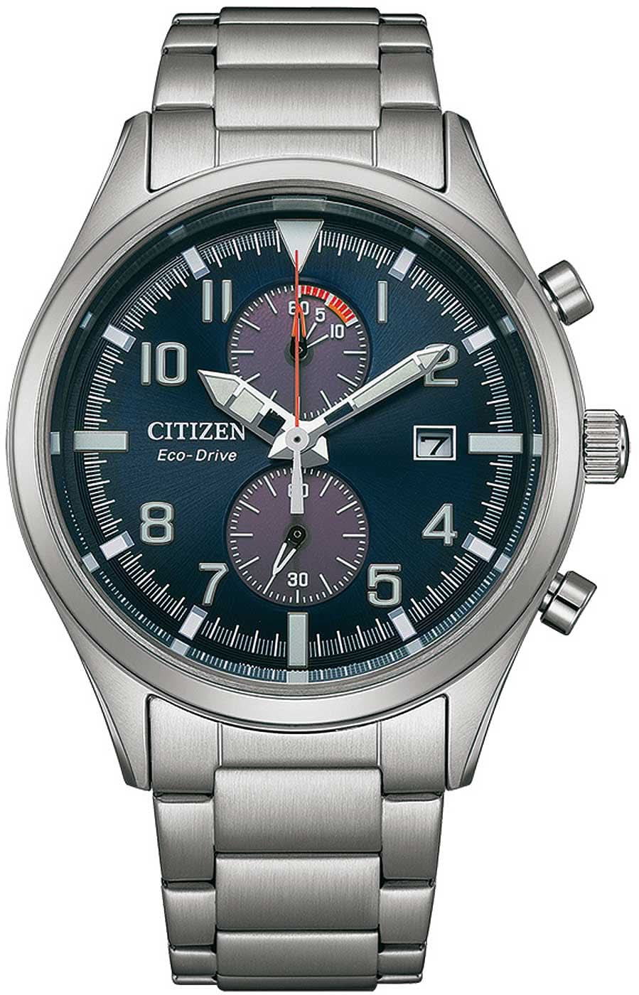 Montre bracelet en acier avec cadran bleu foncé et trois sous-cadrans