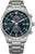 Montre bracelet en acier avec cadran bleu foncé et trois sous-cadrans