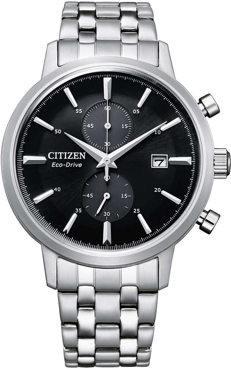 Montre bracelet homme Citizen avec cadran chronographe, cadran noir et bracelet en métal