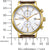 Montre homme avec boîtier doré, cadran blanc avec sous-cadrans et bracelet en cuir marron.