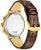 Vue arrière d'une montre pour homme avec bracelet en cuir marron et boîtier doré.