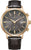Chronographe pour homme avec cadran gris foncé, boîtier doré et bracelet en cuir noir