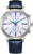 Herrenarmbanduhr mit dunkelblauem Lederarmband und silbernem Chronograph-Zifferblatt
