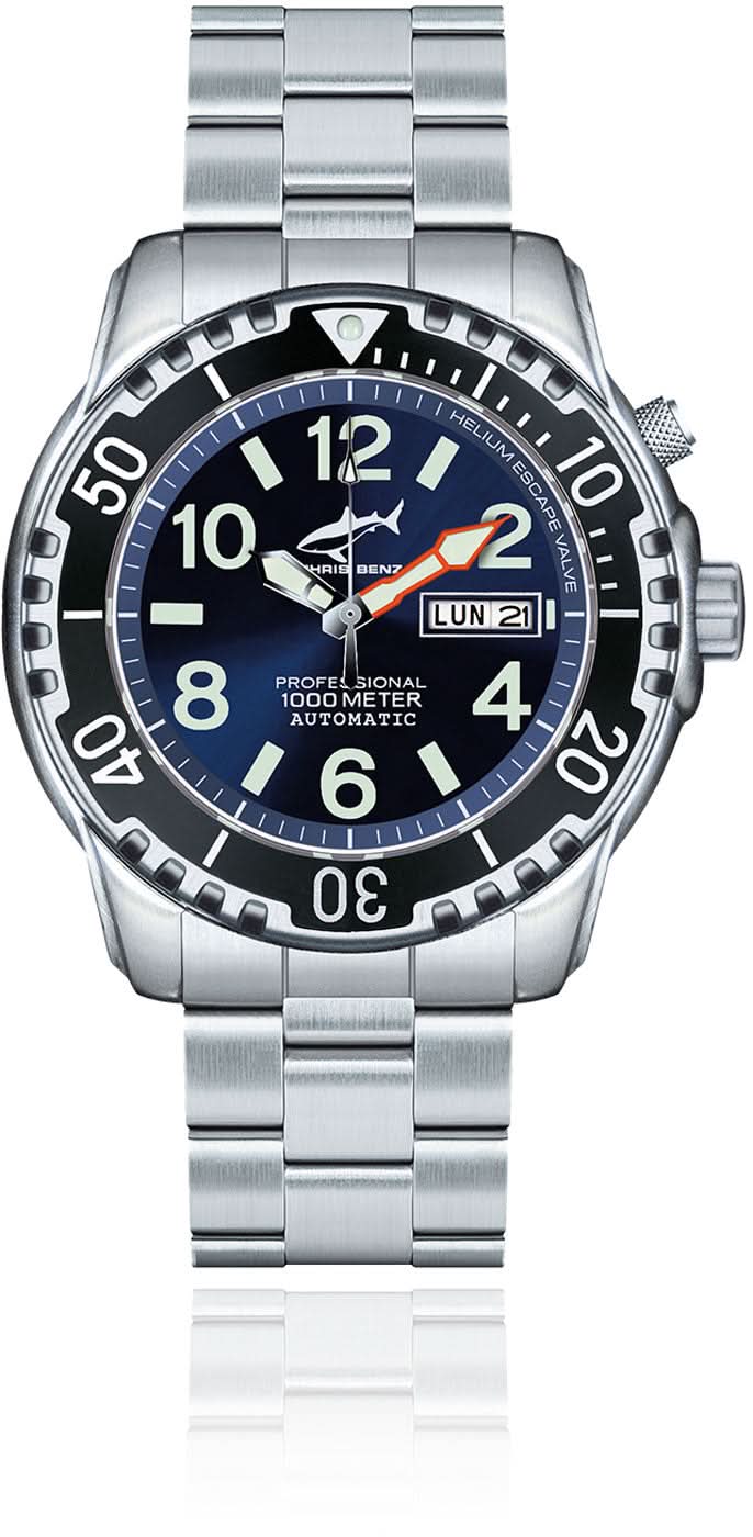 Montre automatique Chris Benz Deep 1000M CB-1000A-B-MB pour homme • Étanche 1000m • Verre saphir