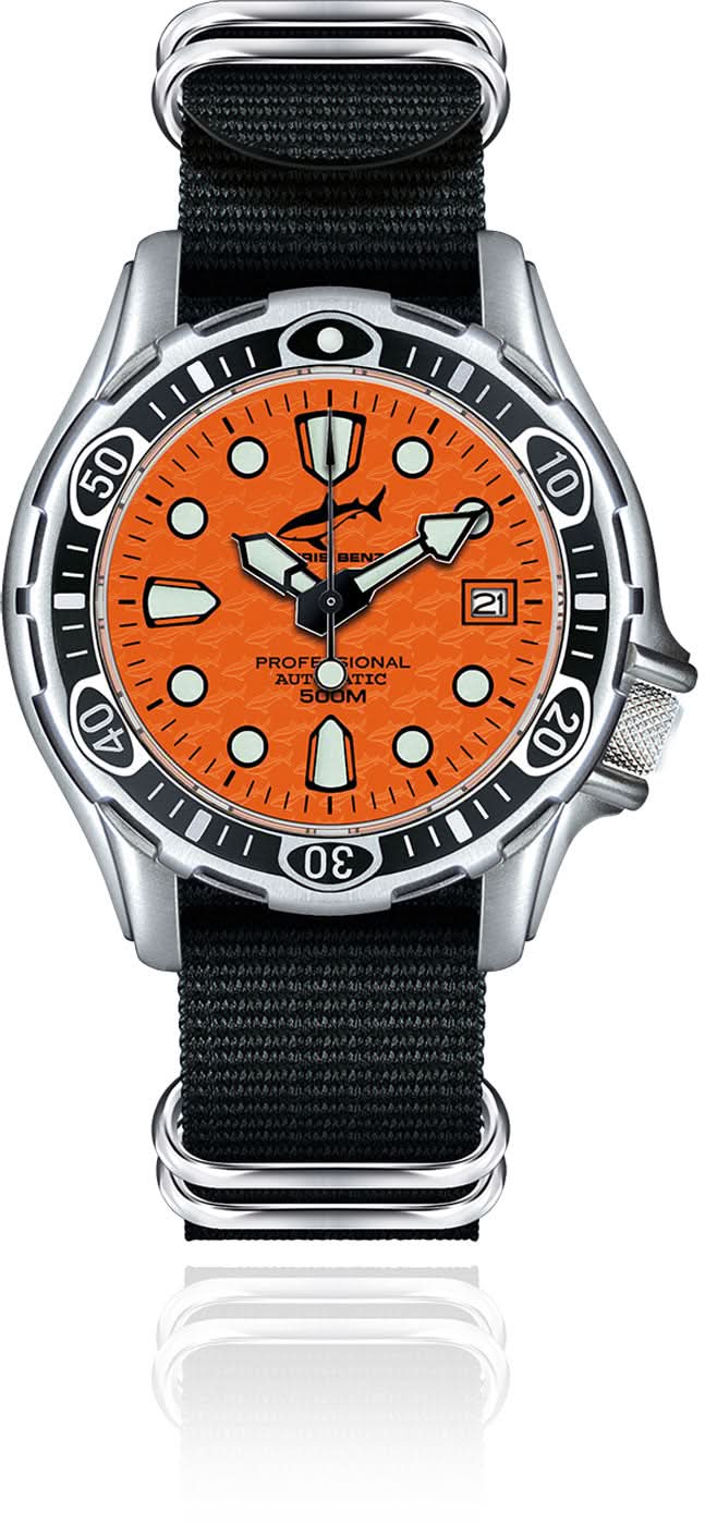Chris Benz Montre homme avec cadran orange et bracelet textile noir
