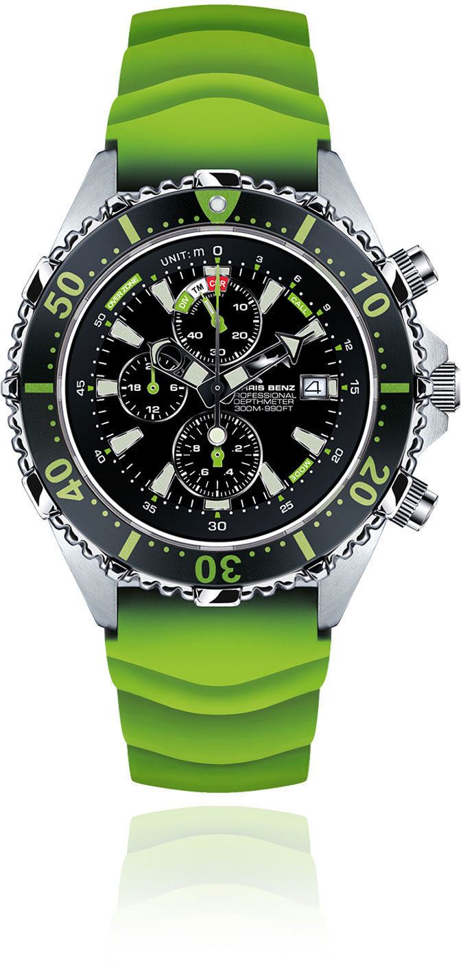 Montre homme Chris Benz Depthmeter Chronograph 300M CB-C300-G-KBG • Étanche 300m • Profondimètre analogique