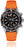 Herrenuhr mit schwarzem Zifferblatt, orangefarbenem Silikonband und Chronograph-Layout