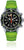 Montre homme avec bracelet en silicone vert, cadran noir et aiguilles orange