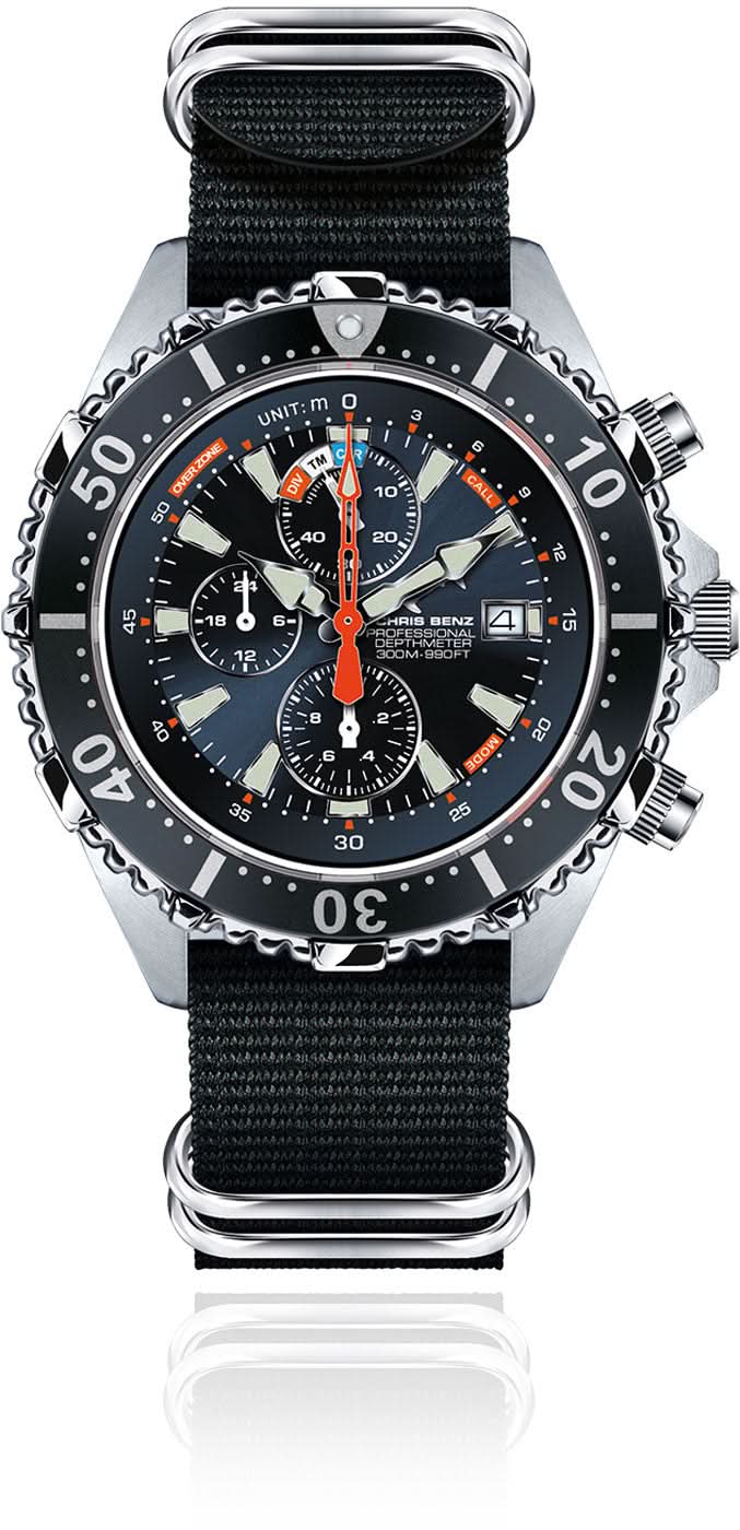 Herrenarmbanduhr mit dunkelblauem Zifferblatt, Chronograph, schwarzem Textilarmband