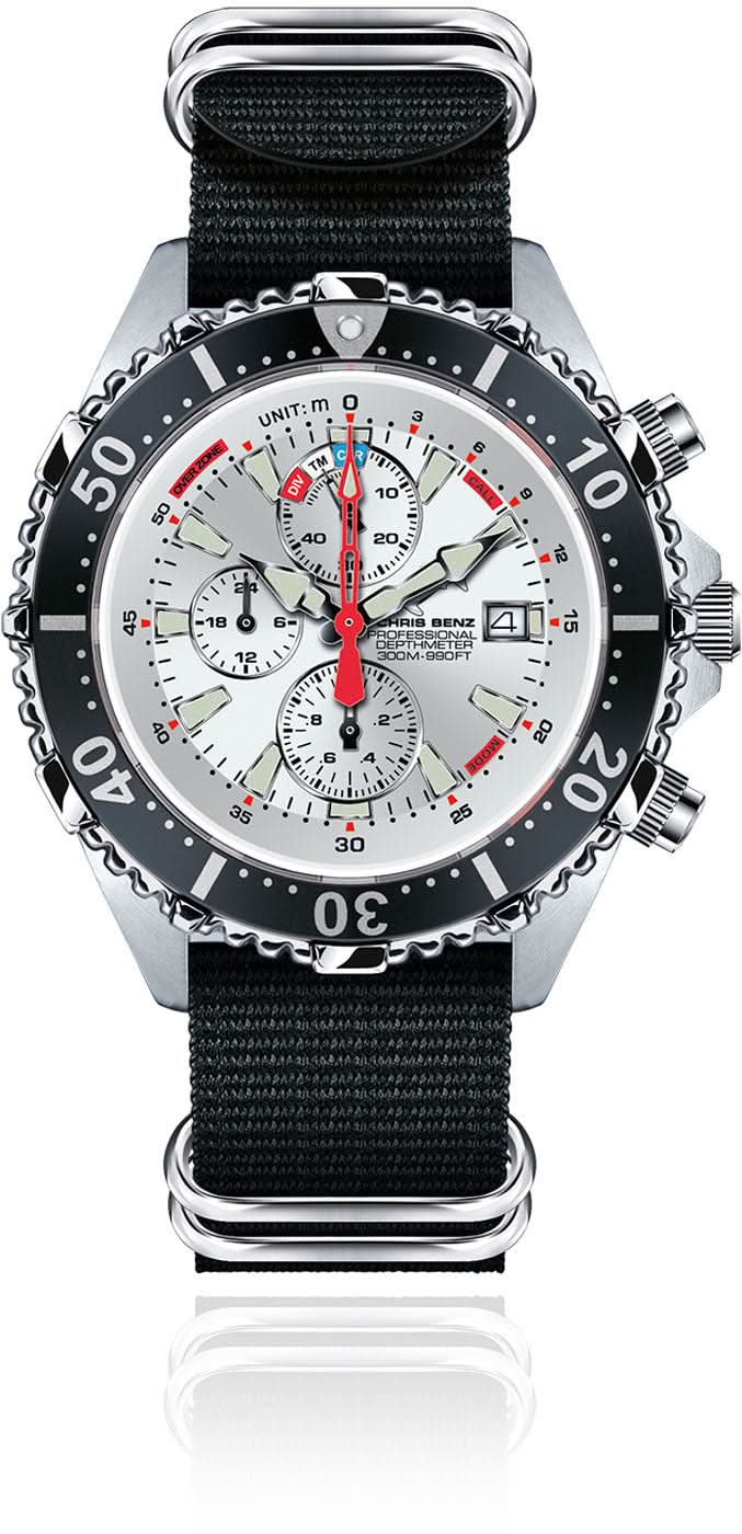Montre homme Chris Benz Depthmeter Chronograph 300M CB-C300X-SI-NBS • Verre saphir • Étanche 300m