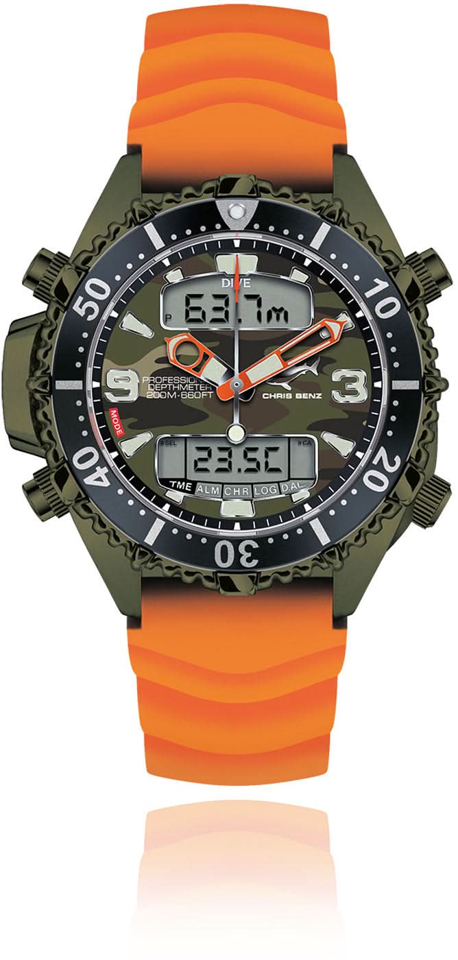 Montre de plongée pour homme avec bracelet en silicone orange, lunette noire