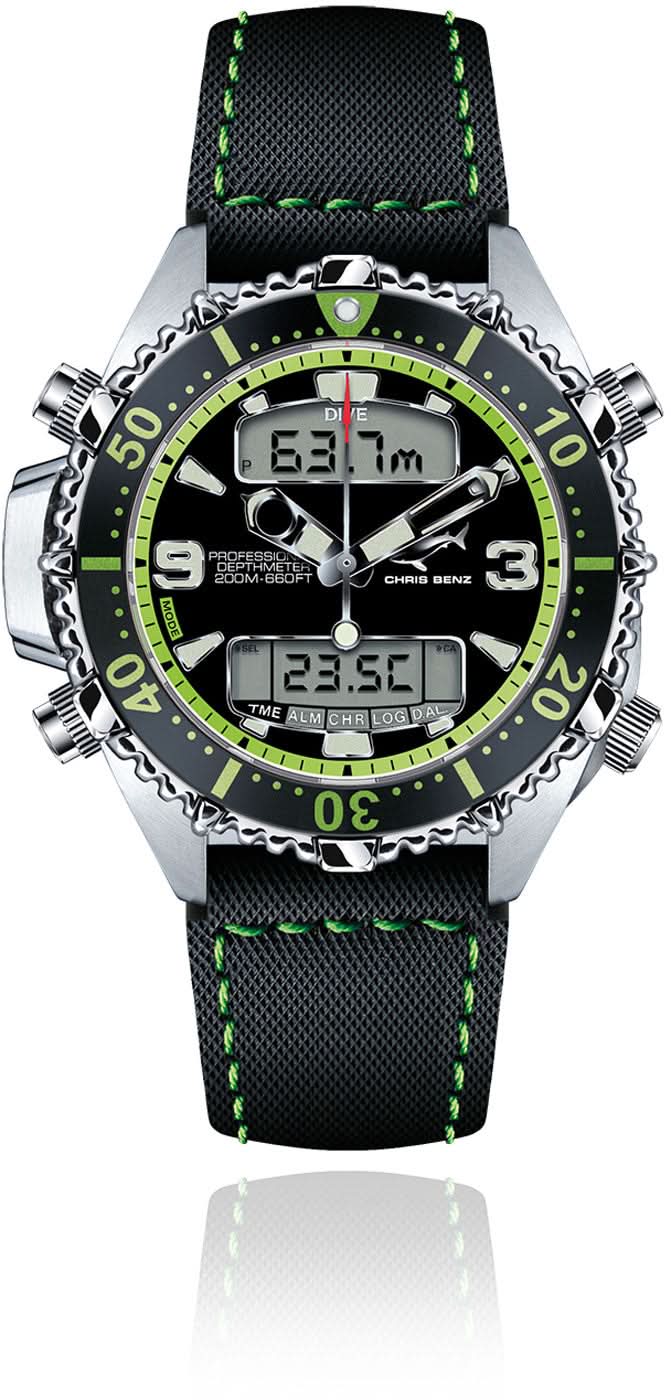 Montre numérique pour homme avec bracelet noir, cadran et lunette verts, affichage numérique