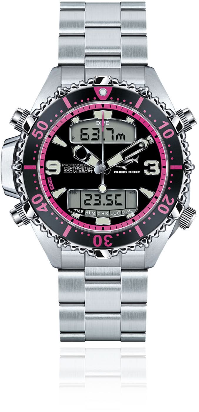 Chris Benz Depthmeter Digital 200M CB-D200X-P-MB Montre Femme • Profondimètre • Étanche 200m