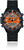 Montre noire pour homme avec profondimètre : cadran orange, affichage numérique, bracelet en métal.