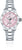 Chris Benz Montre Femme : cadran rose, lunette en diamant, bracelet en acier.