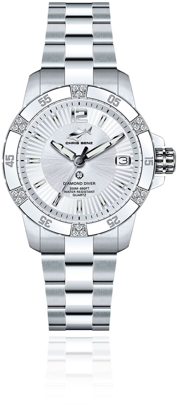 Montre pour femme avec bracelet en métal argenté, cadran rond et index en diamants