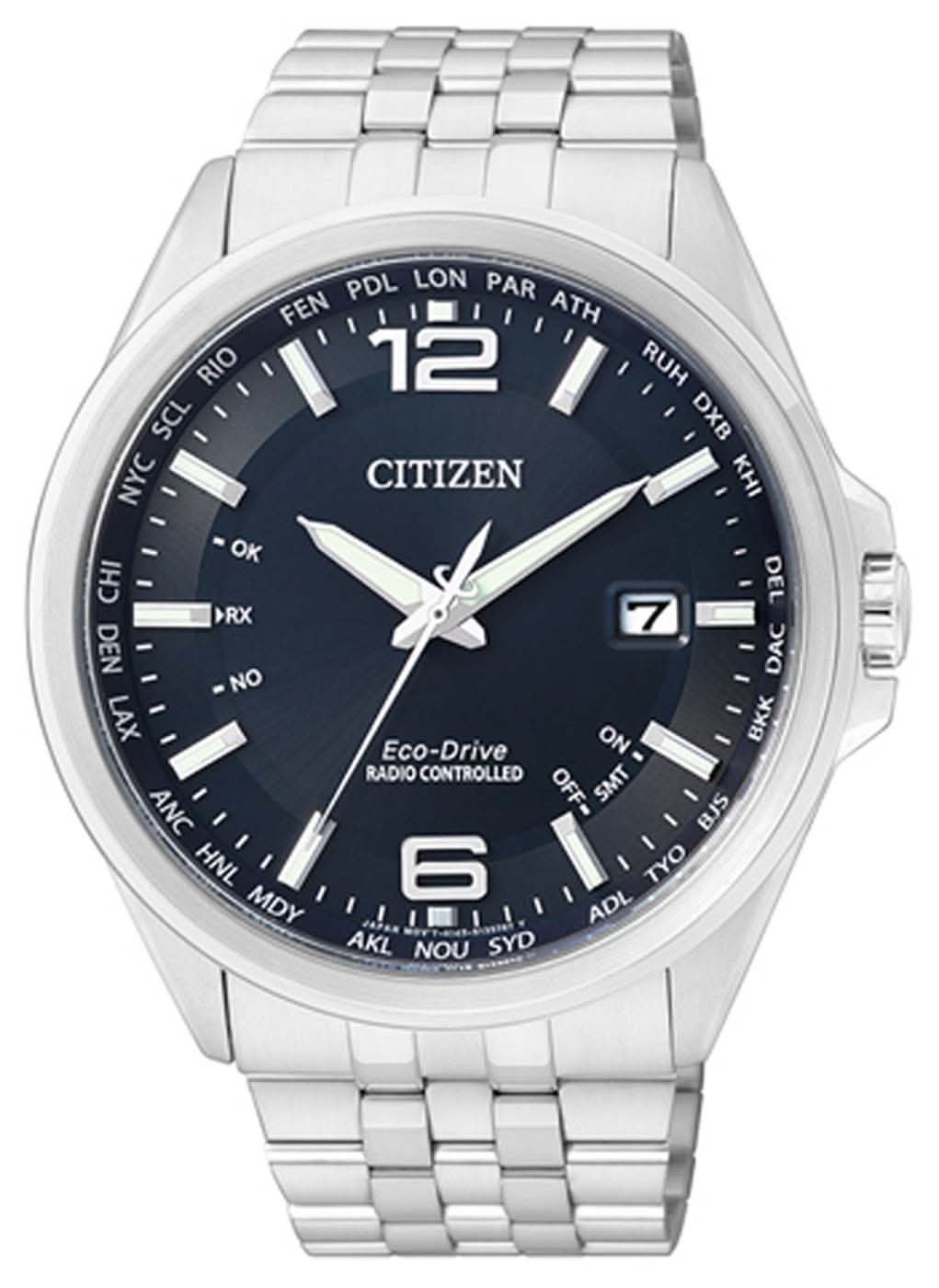 Bracelet de montre pour homme avec bracelet en métal argenté et cadran sombre, date à 7 heures