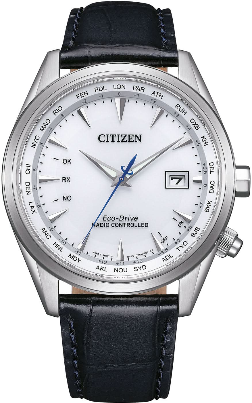 Bracelet de montre pour homme : bracelet en cuir noir, boîtier argenté, cadran blanc