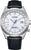 Bracelet de montre pour homme : bracelet en cuir noir, boîtier argenté, cadran blanc