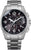 Edelstahlarmbanduhr mit schwarzem Zifferblatt, silbernem Band und Chronograph-Subdials