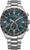 Bracelet de montre pour homme avec bracelet en métal argenté et cadran vert, design chrono.