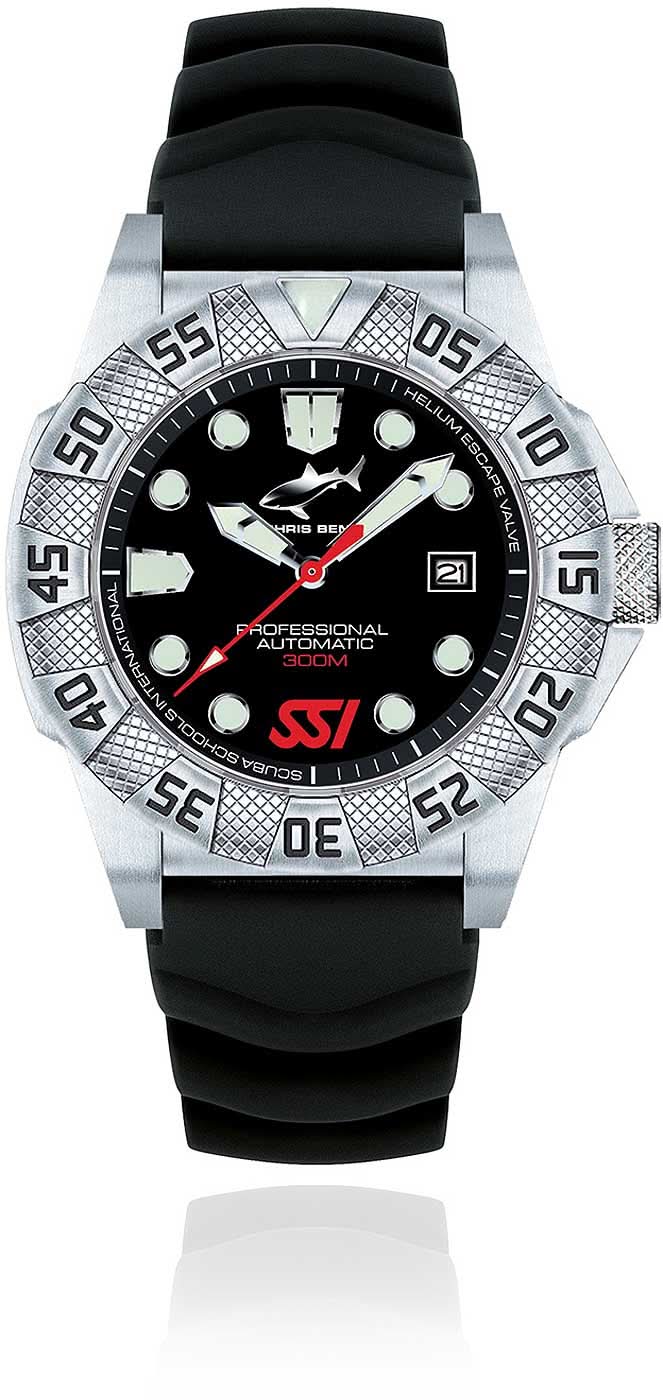 Montre homme avec bracelet noir, boîtier argenté et cadran noir