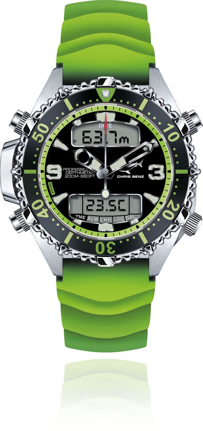 Montre pour homme avec bracelet en silicone vert, cadran noir et lunette verte