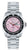 Montre pour femme avec bracelet en métal argenté, lunette noire et cadran rose