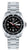 Montre pour femme avec cadran noir, bracelet en acier inoxydable, index luminescents et aiguille des secondes rouge.