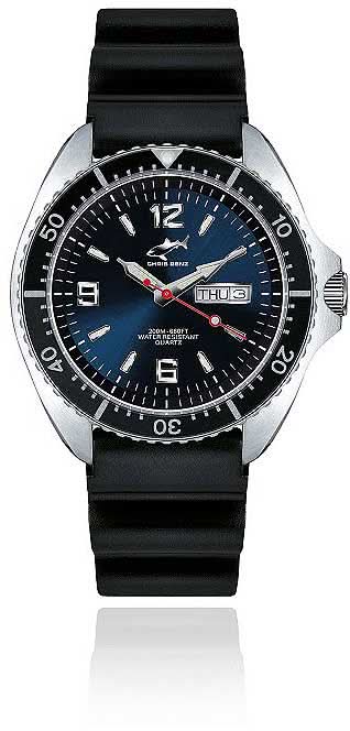 Montre homme avec bracelet noir, cadran rond, verre saphir et index