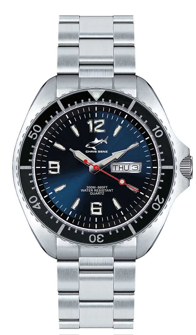 Bracelet de montre pour homme avec cadran bleu et bracelet en acier inoxydable argenté