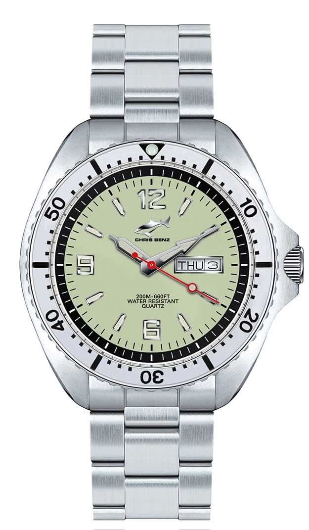 Bracelet de montre pour homme avec bracelet en métal argenté et cadran jaune