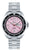 Montre argentée pour homme avec cadran rose, bracelet en acier inoxydable et affichage de la date