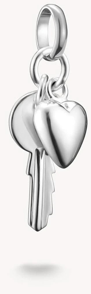 Pendentif en argent en forme de cœur et de clé, brillant