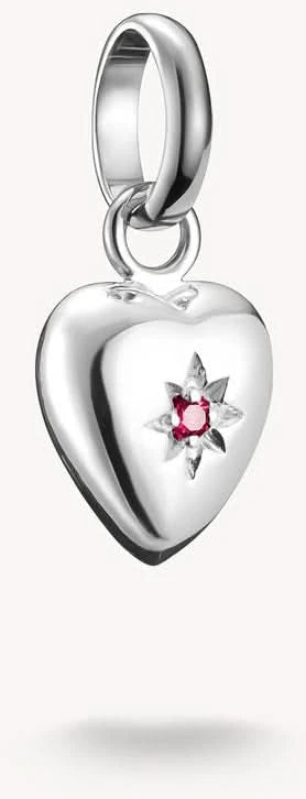 Pendentif breloque en forme de cœur en argent avec pierre rose et gravure d'étoile