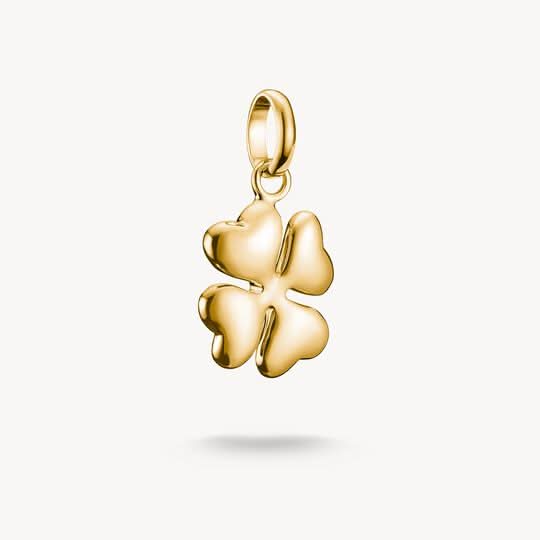 Pendentif breloque trèfle à quatre feuilles 3D, plaqué or, avec passant pour l'attacher